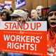 Vickie Hart participates in a union rally Monday, April 4, 2011, in Cleveland. Organized labor is linking a fight for public employee collective bargaining rights to the memory of the Rev. Dr. Martin Luther King Jr. Unions across Ohio are holding rallies to mark Monday’s 43rd anniversary of King’s assassination in Memphis, Tenn., where he was backing a strike by sanitation workers.